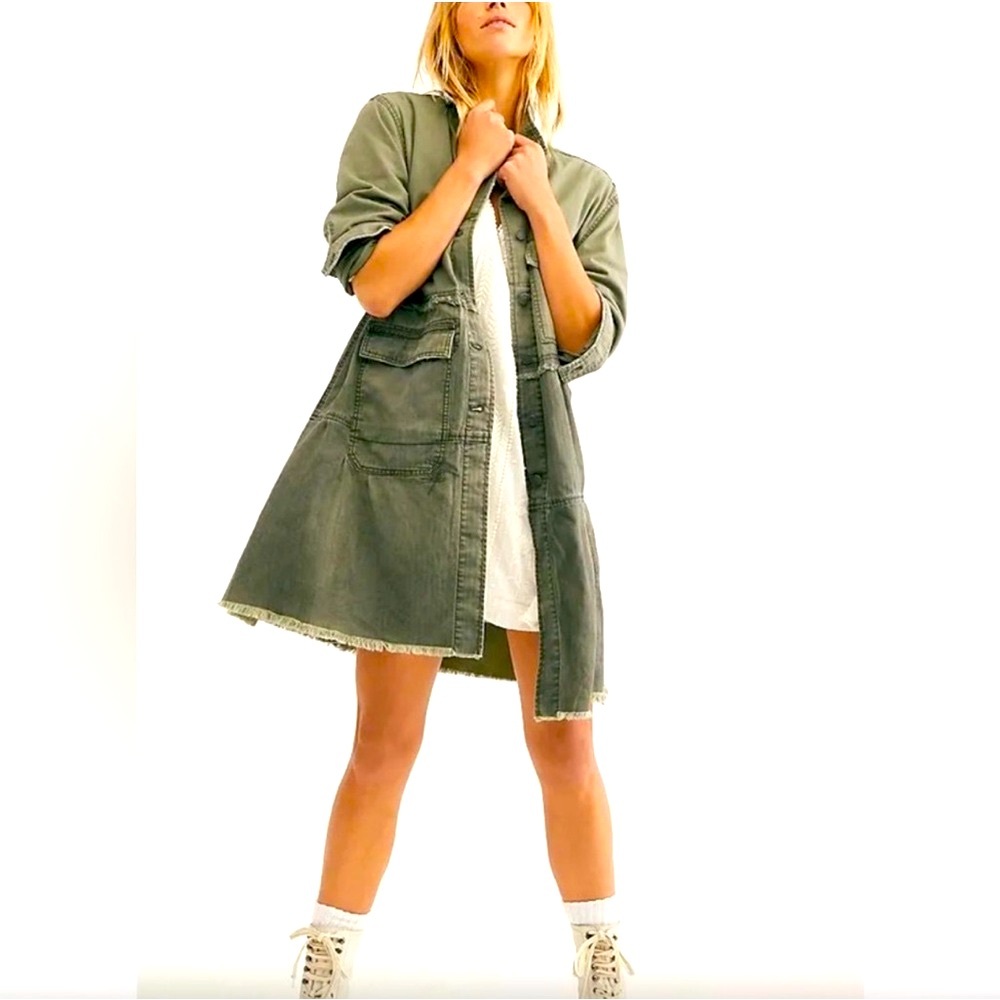 Free People Green Oversized Tiered Jacket